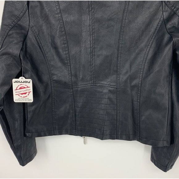 JOU JOU Black Zip Up Faux Leather Moto Jacket Size M - Picture 8 of 11